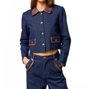 NEW LALAVON button down contrast jacket in dark denim